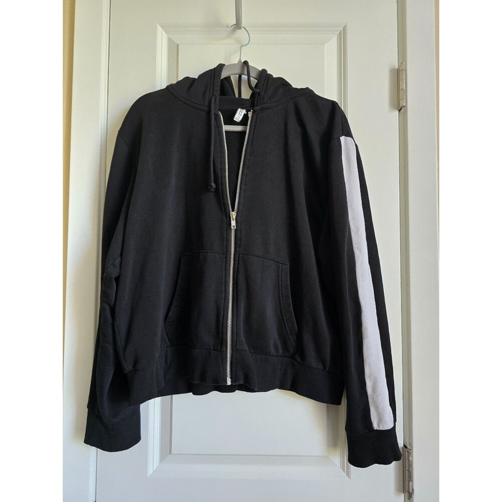 H&M Black Zip Hoodie with Side Stripes